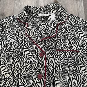 VINTAGE delicates Flannel Pajama Set Womens Sz XL Black White Zebra Print NEW